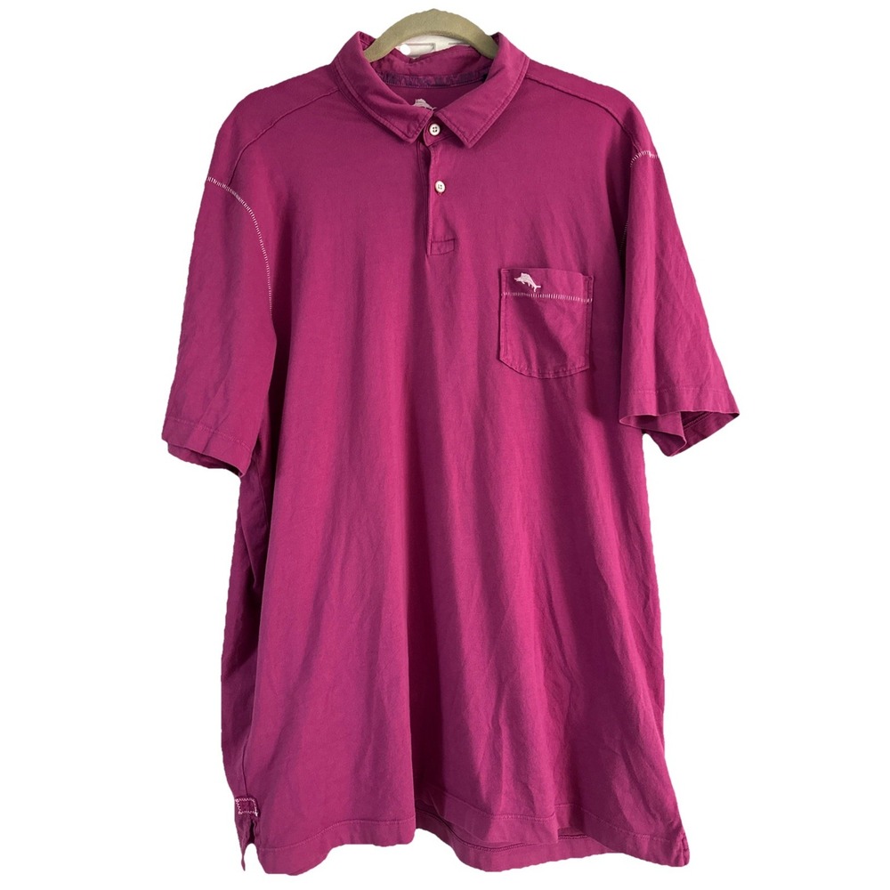 Tommy Bahama Polo Shirt Mens X-Large Magenta Marlin Casual Short Sleeve Golf